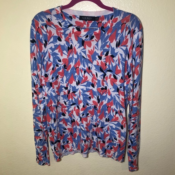 Lauren Ralph Lauren Floral-Print Crewneck long sleeve Sweater size L - Picture 2 of 8